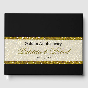Livro De Visitas Elegante Brilho Preto e Dourado  50º Aniversário
