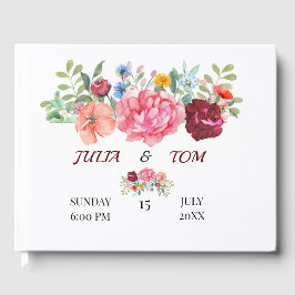 Livro De Visitas Elegante Burgundy e Rosy Floral