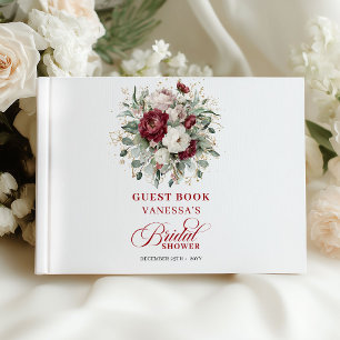 Livro De Visitas Elegante Burgundy Floral Dourado Convidado de Chá