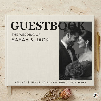 Livro De Visitas Elegante Casamento com Foto Personalizada Preto e