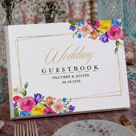 Livro De Visitas Elegante Casamento Floral Colorido Aquarela