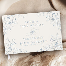 Livro De Visitas Elegante Casamento Floral em Azul Poeirento no Jar