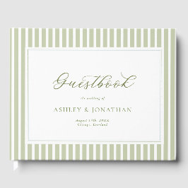 Livro De Visitas Elegante Casamento Listrado Verde Salvia