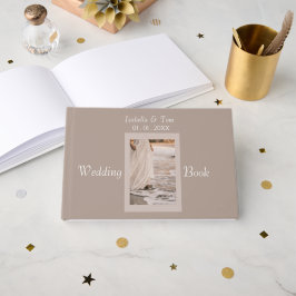 Livro De Visitas Elegante Casamento Romântico Costeiro Bege