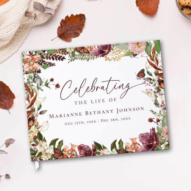 Livro De Visitas Elegante Celebração de Vida em Memória do Outono (Criador carregado)