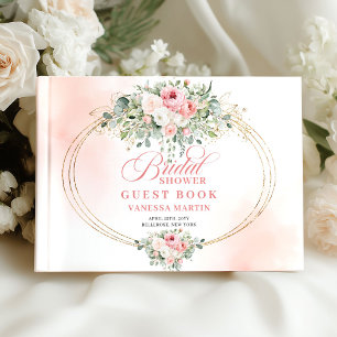 Livro De Visitas Elegante Chuva de Rosas Beige Boêmio Dourado para
