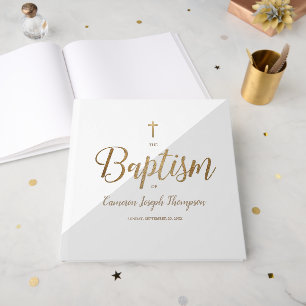 Livro De Visitas Elegante Cinza Cruz Dourada Bebê Batismo Personali