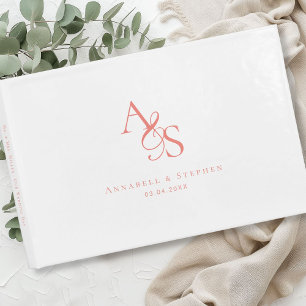 Livro De Visitas Elegante, Clássico, Monograma, Branco, Casamento