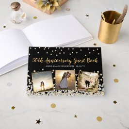 Livro De Visitas Elegante Colagem de Fotos Prata Dourado 50º Aniver