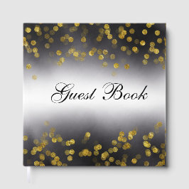 Livro de Visitas Elegante Confete Dourado no Preto