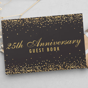Livro De Visitas Elegante Confete Preto do 25º Aniversário