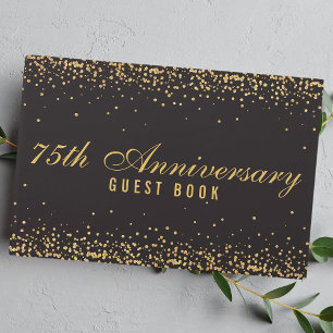 Livro De Visitas Elegante Confete Preto Ouro de Aniversário de 75 A