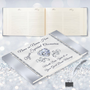 Livro de Visitas Elegante Coração de Diamante para