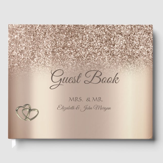 Livro De Visitas Elegante Coração Glitter Bokeh Casamento  (Frente)