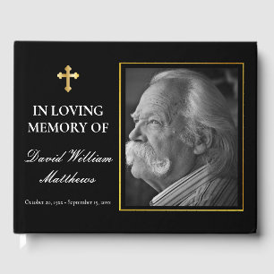 Livro De Visitas Elegante Cruz Foto Preta Funerais