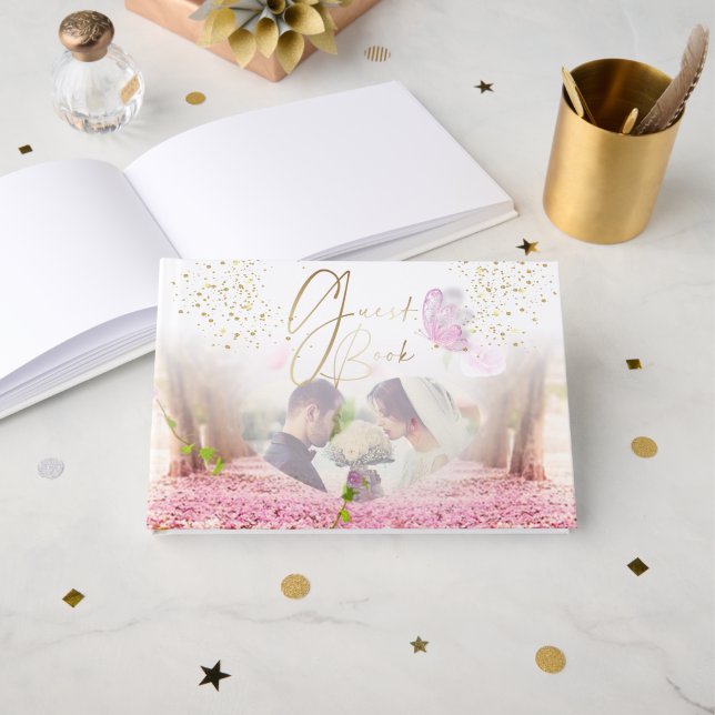Livro De Visitas elegante de bodas y compromiso con flores y brillo (Frente aberta)