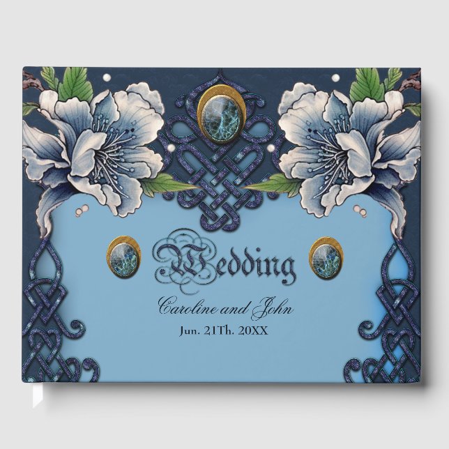 Livro De Visitas Elegante design celta azul (Frente)