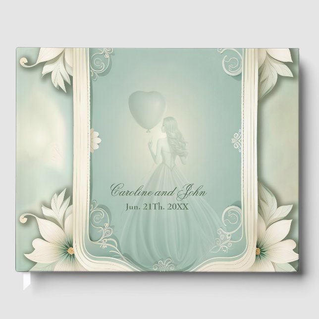 Livro De Visitas Elegante design floral verde-mole. (Frente)