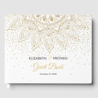 Livro De Visitas Elegante Dourado Mandala Confetti Design