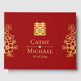 Livro De Visitas Elegante dupla felicidade floral de casamento chin