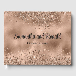 Livro De Visitas Elegante Faux Rosa Dourada Glitter e Foil Wedes