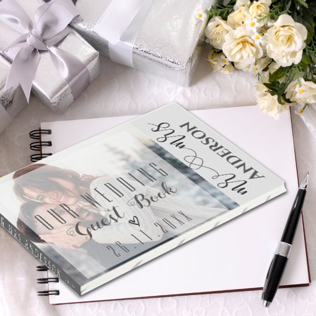 Livro De Visitas Elegante Faux Vellum Photo Wedding Keepsasael (Criador carregado)