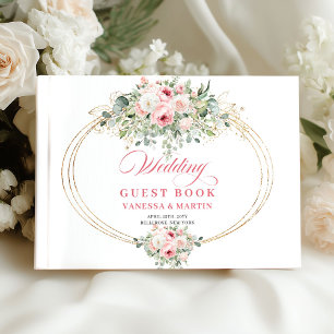 Livro De Visitas Elegante flor de rosa ouro verde estilo boho casam
