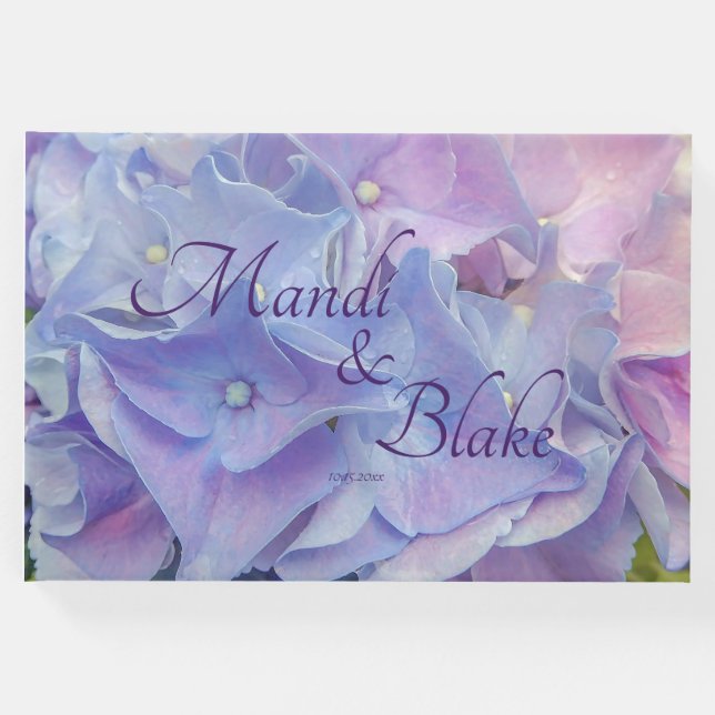 Livro De Visitas Elegante Floral Blue Lavanda Hydrangea Guest Book (Frente)