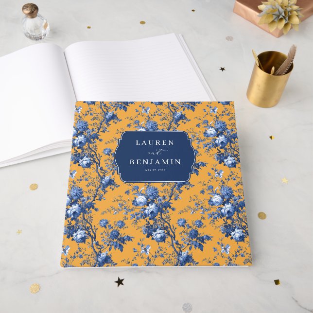 Livro De Visitas Elegante Floral Laranja (Frente aberta)