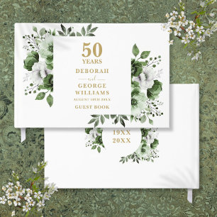 Livro De Visitas Elegante Floral Verde Bodas de Ouro 50 Anos de Cas