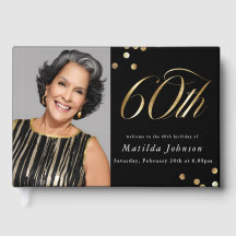 Elegante Foto Preto e Dourado Aniversário de 60 an