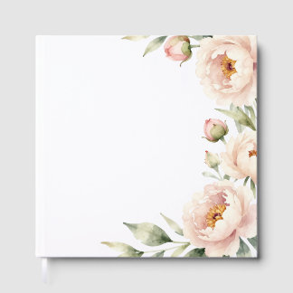 Livro De Visitas Elegante fundo floral de peônia com tons de blush 