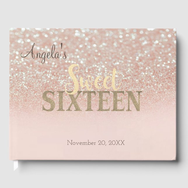 Livro De Visitas Elegante Glitter Bokeh Ombre, Doce 16 (Frente)