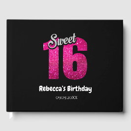 Livro De Visitas Elegante Glitter Sparkle Sweet 16 Aniversário