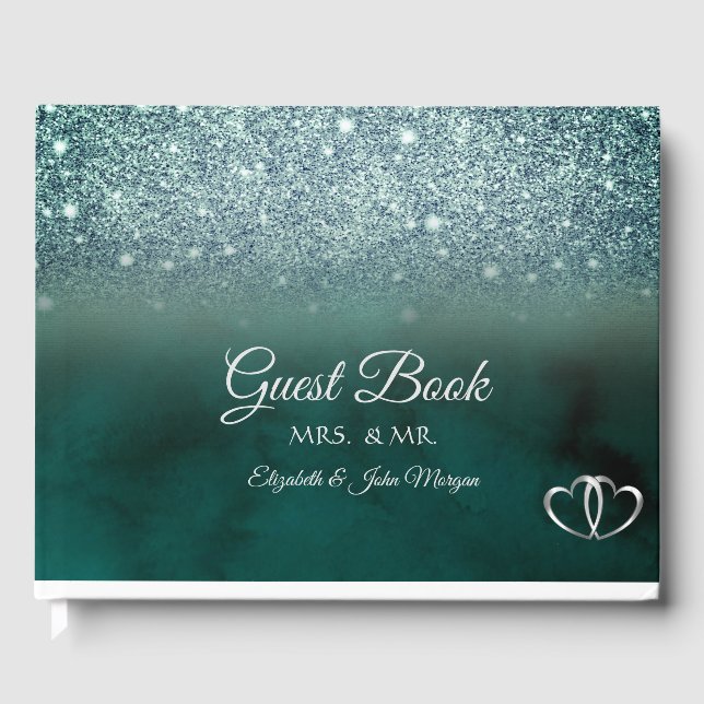 Livro De Visitas Elegante Green Glitter Bokeh Green (Frente)