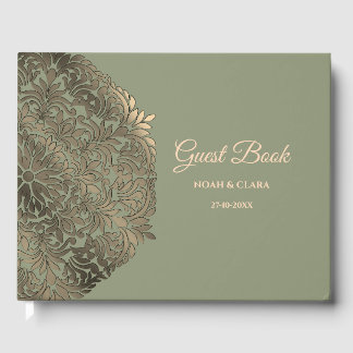 Livro De Visitas Elegante Mandala Clássico Moderno em verde Salvia 