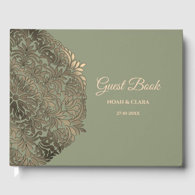 Livro De Visitas Elegante Mandala Clássico Moderno em verde Salvia  (Frente)
