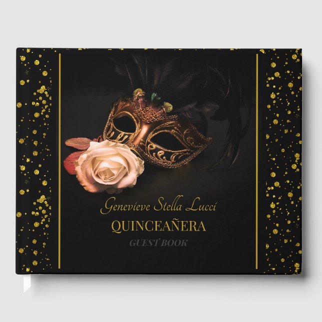 Livro De Visitas Elegante Mascarada e Rosa Branca (Frente)