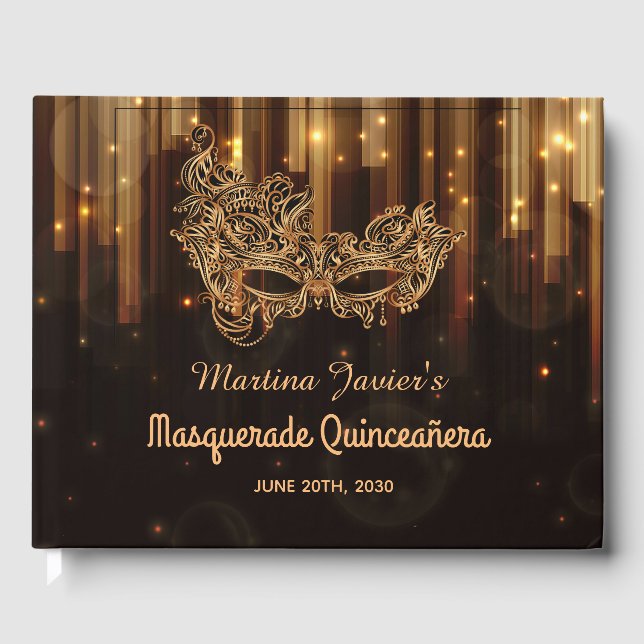 Livro De Visitas Elegante Mascarada Quinceañera 15 Birthday (Frente)