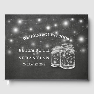 Livro De Visitas Elegante Mason Jar String Luzes Chalkboard Casamen