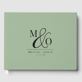 Livro De Visitas Elegante Moderno Monograma Casamento Verde