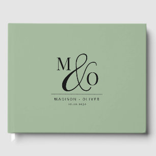 Livro De Visitas Elegante Moderno Monograma Casamento Verde