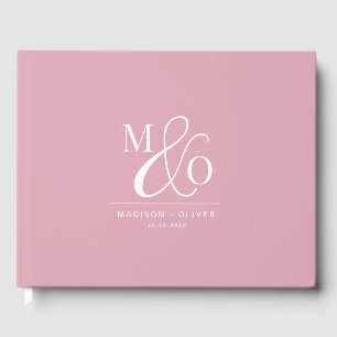 Livro De Visitas Elegante Moderno Monograma Cor-de-Rosa