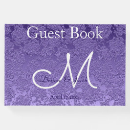 Livro De Visitas Elegante Monograma de Casamento Roxo Branco