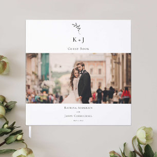 Livro De Visitas Elegante Monograma Foto Casamento Mínimo Elegante