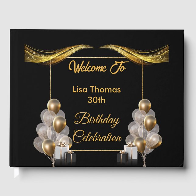 Livro De Visitas Elegante negro Dourado (Frente)