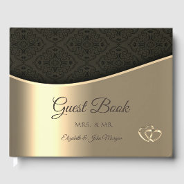 Livro De Visitas Elegante Noiva Damasco Preto Dourado