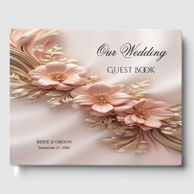 Livro De Visitas Elegante Orange Peach Floral Guest Book (Frente)