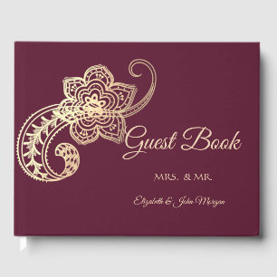 Livro de Visitas Elegante Paisley Dourado Chic