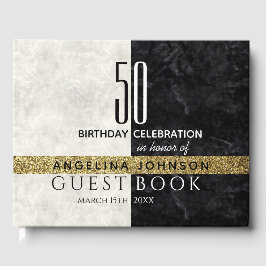 Livro De Visitas Elegante Preto e Branco 50º Aniversário